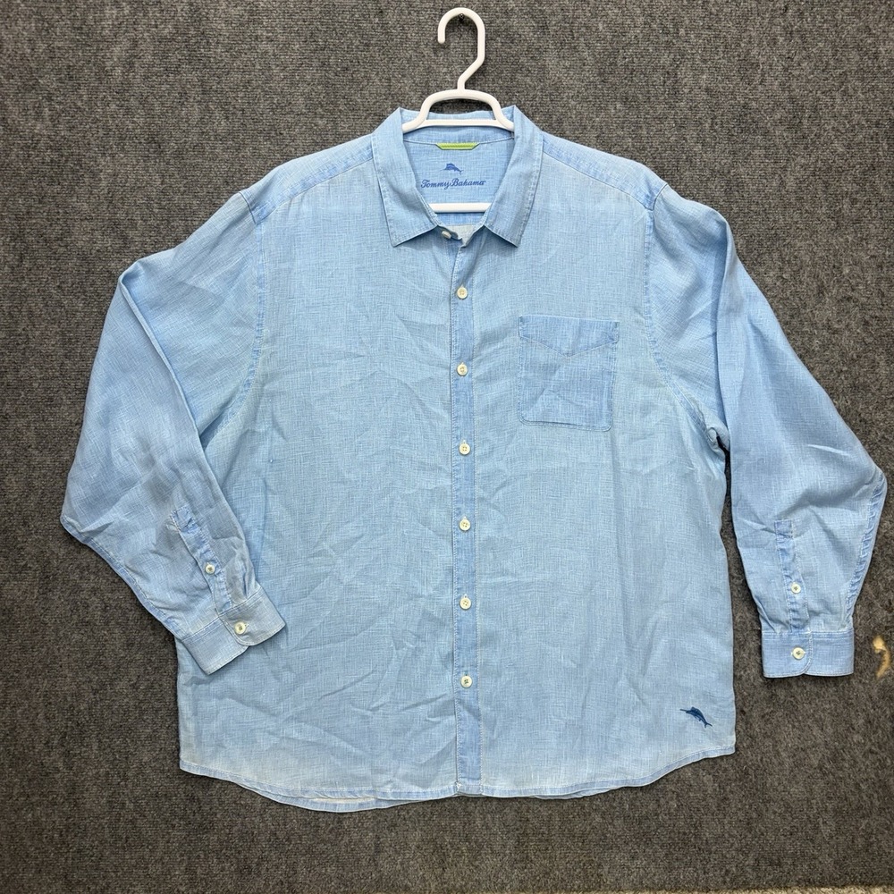 Tommy Bahama Linen Button up Shirt Blue Men's size 2XL Long Sleeve